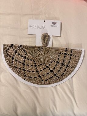Rachel Zoe Handmade  Woven Straw Fan in Natural and Black